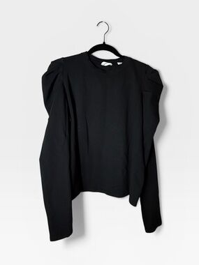 Marcella Black Puff Sleeve Pleated Long Sleeve Shirt (J)
